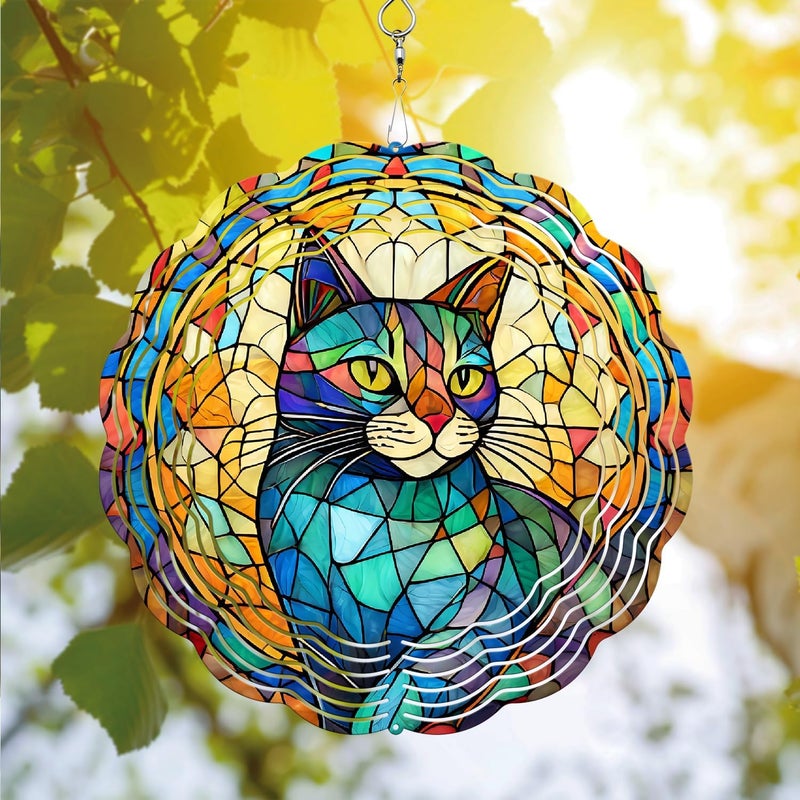 PODMemory Cat Wind Spinner, Cat Wind Spinner Hanging for Yard and Garden, Unique Gift Wind Spinner, 3D Hanging Wind Spinner Outdoor, Cute Cat Wind Spinner - Image 1